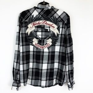 - Harley-Davidson Flannel Plaid Logo Snap Up Shirt L